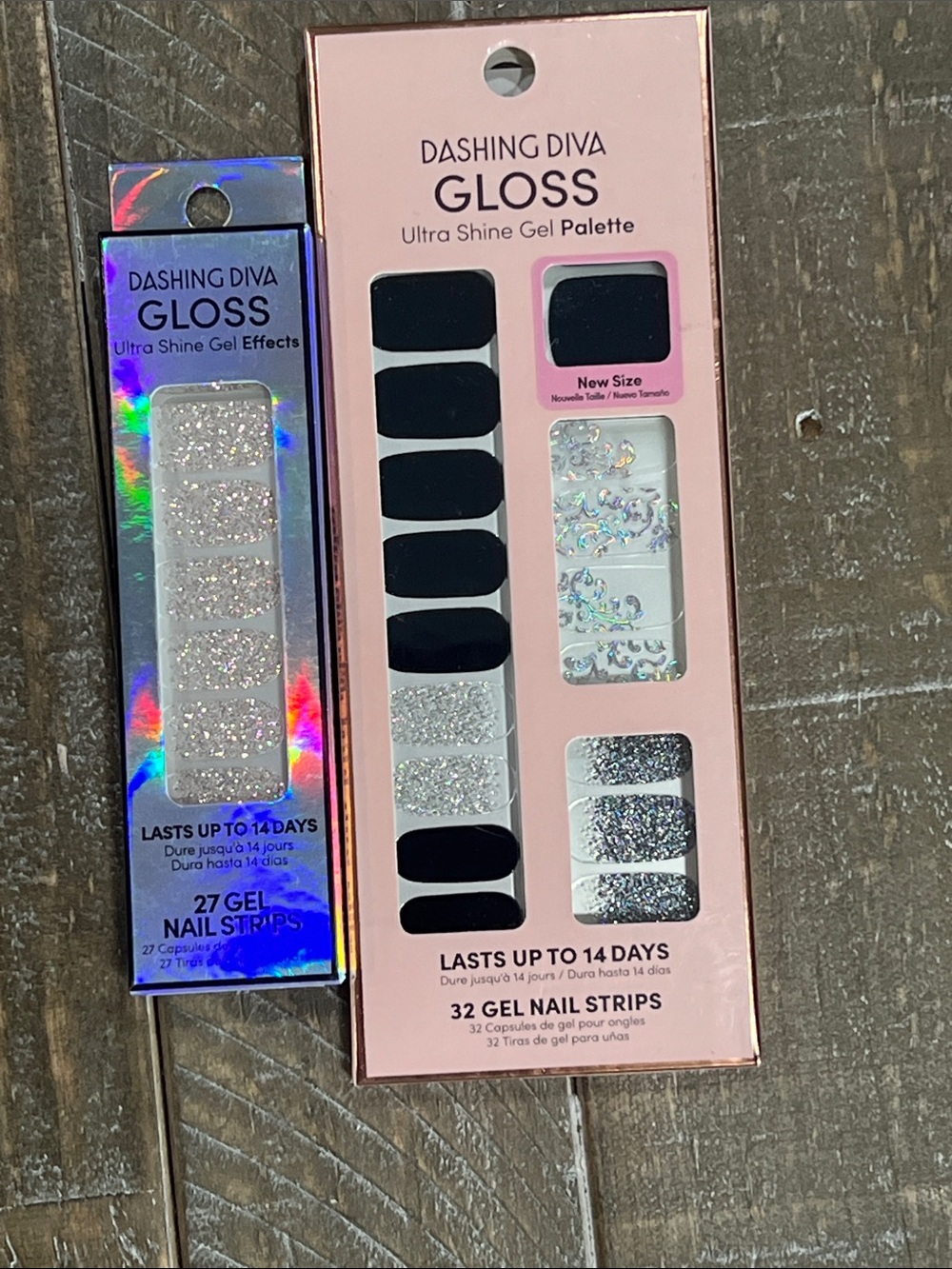 Dashing Diva Gloss Ultra Shine Gel Nail Strips - Black & Silver- set of 2